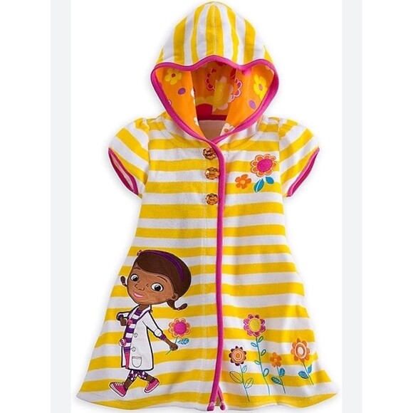 Disney Store Doc McStuffins Girl Swim Hooded Cover Up Terry Robe Toddler Size 3 - Picture 1 of 12